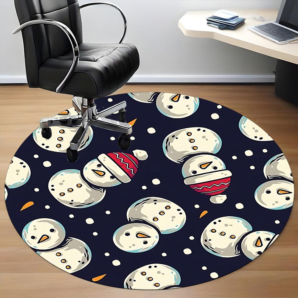 1PC Snowmen Winter Office Round Area Rug, Mat Suitable For Office, Under Office Chairs Bedroom Living Room Home Decor, Room Deco