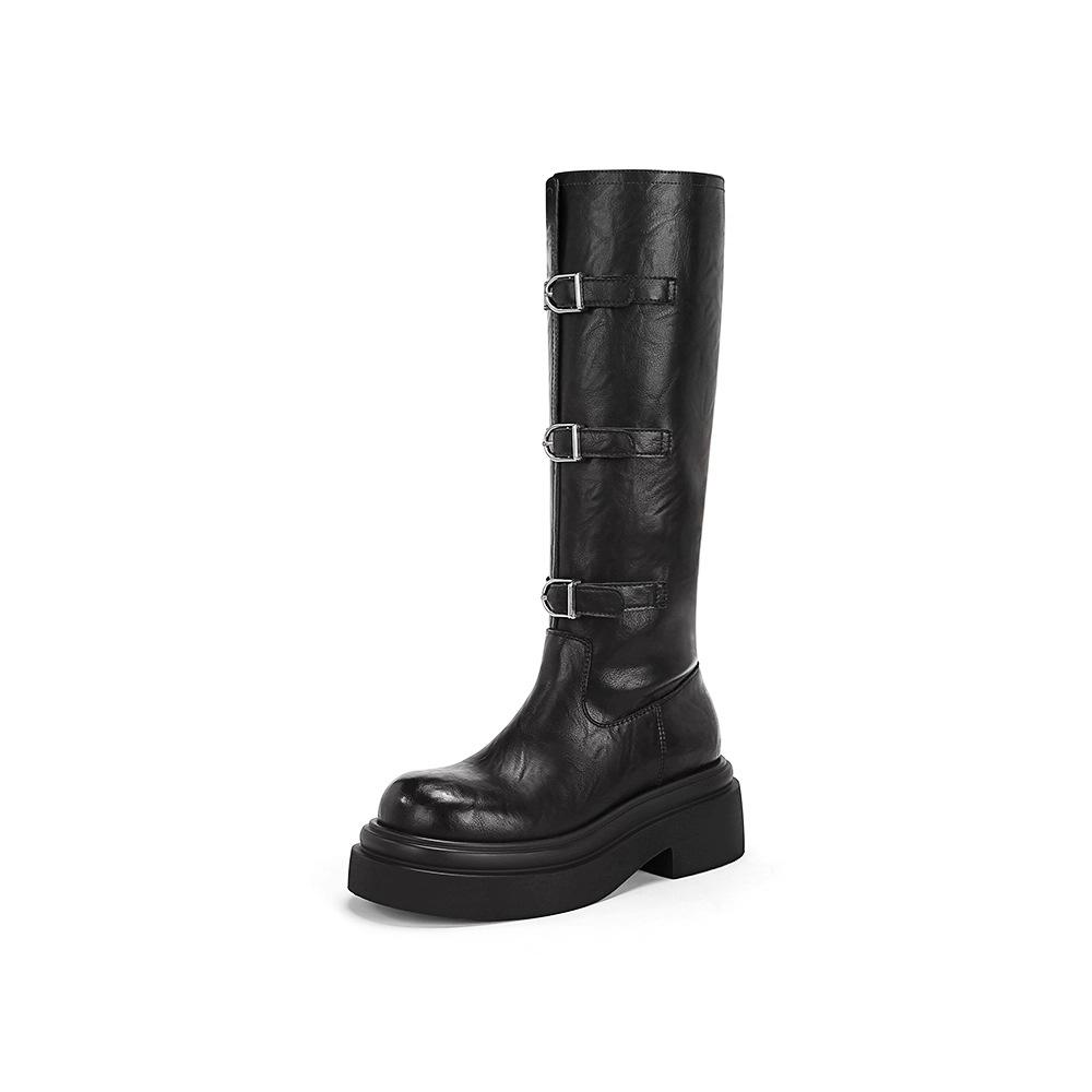Wu Xuanyi same Su Yinyin thick-soled heightening locomotive belt buckle medium and high boots knight boots women's autumn and winter short boots