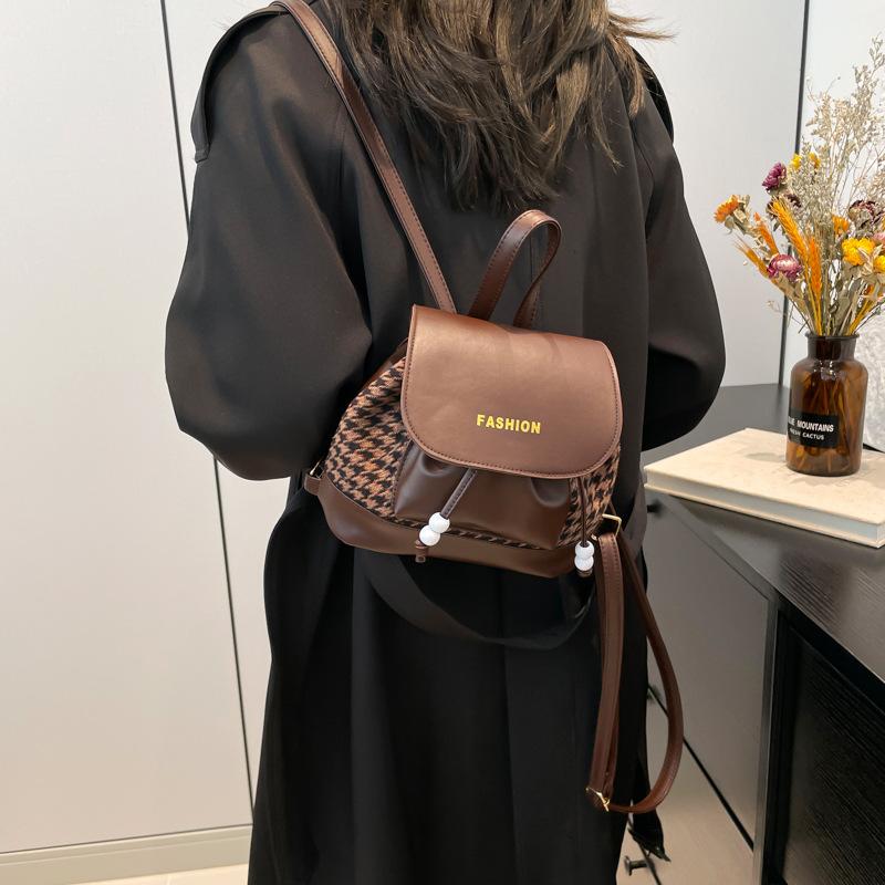 Tasche Damen neuer Retro Rucksack mit großer Kapazität modisch und lässig Herbst Karomuster Schultertasche Handtasche