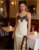 Spring 2026 European & American Lace Trim Camisole Maxi Dress with Sexy Slit