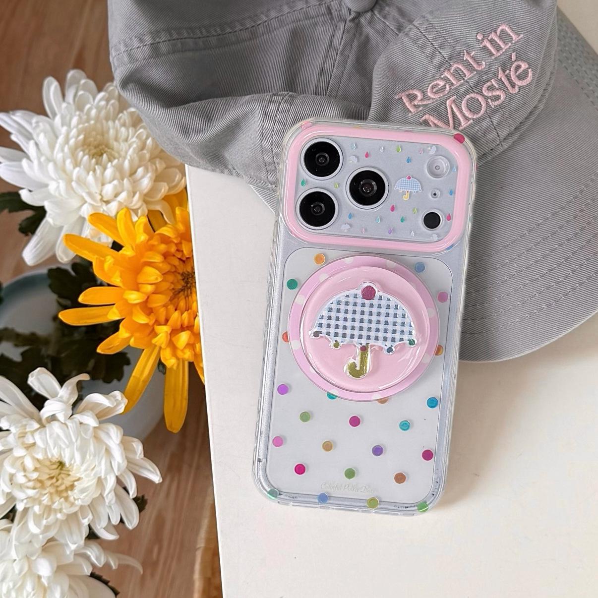 

iPhone 17 Pro Max Case: Gilded Polka Dot Umbrella Design with Magnetic Adsorption, Compatible with Apple 16, Female Models 15/14. iPhone 17