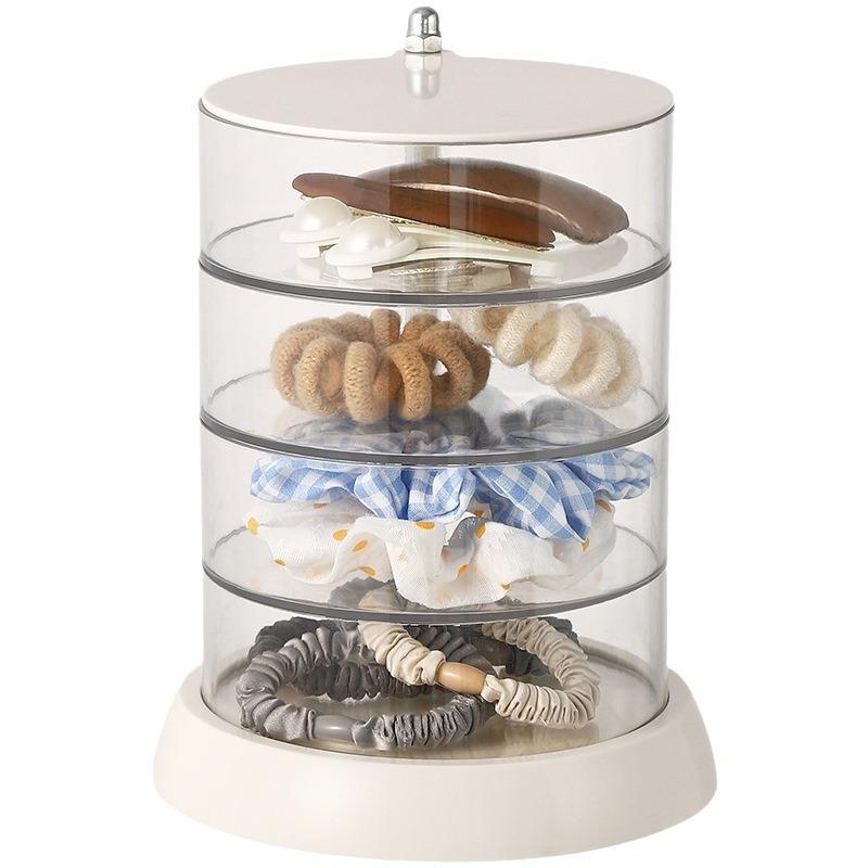 Transparent rotating jewelry organizer with multiple layers, large-sized cushion puff and beauty sponge storage rack, rotatable