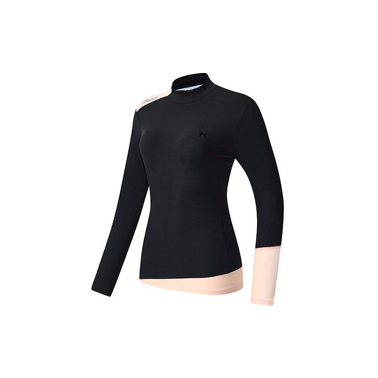FILA Color Block Slim Fit Golf Sports Fashion Casual Knit Crew Neck Long Sleeve T-Shirt Women Tops Deep-Black A11W235205F-BK