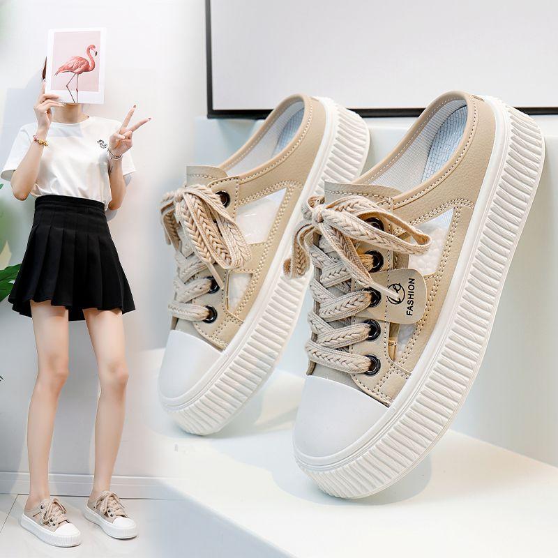 Fashion Sandals With Strap Shoes For Women Outside Slides White Woman Slippers Canvas High Quality 2024 Trend Waterproof Eva Luxury Shoe