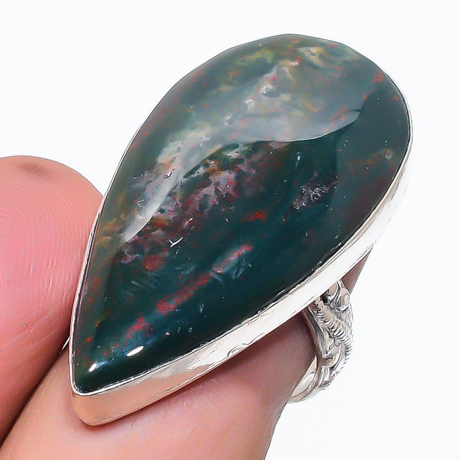 Natural Bloodstone Gemstone 925 Sterling Silver Jewelry Ring Size 7 V2H98