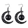 Personality Goth Black Hollowed-out Crescent Moon Glass Crystal Pendant Dangle Earrings for Women Halloween Party Witch Jewelry