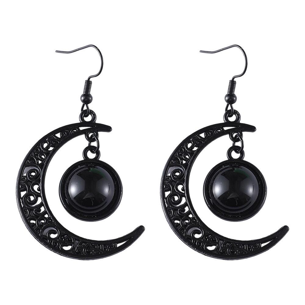 

Personality Goth Black Hollowed-out Crescent Moon Glass Crystal Pendant Dangle Earrings for Women Halloween Party Witch Jewelry чёрный
