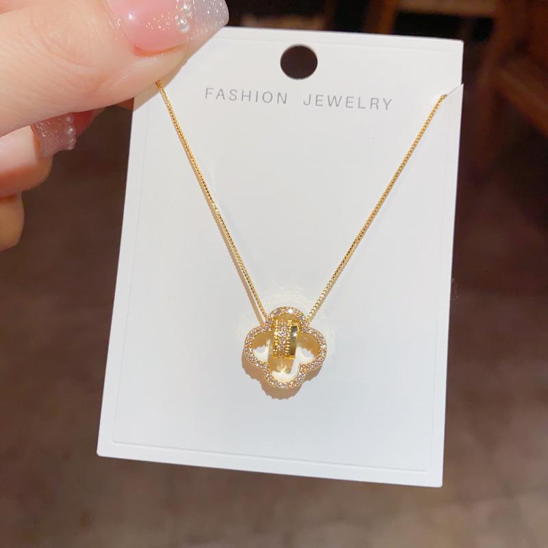 2024 Spring Exquisite Zircon Four-Leaf Flower Necklace: Luxury Clavicle Chain for Women