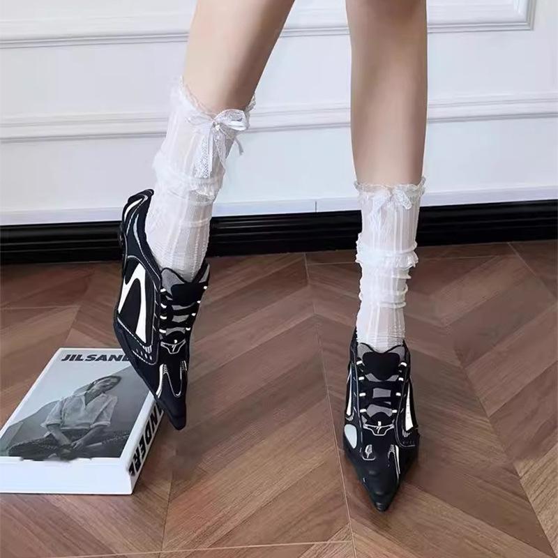 

Silver niche design strappy pointed high heels women s 2025 new special-shaped heel heightened mesh sports shoes 43 чёрный