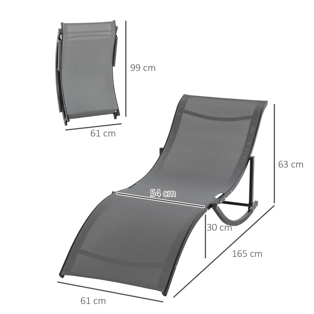 Set of 2 S-shaped Foldable Lounge Chair Sun Lounger Reclining Outdoor Chair for Patio Beach Garden, Grey