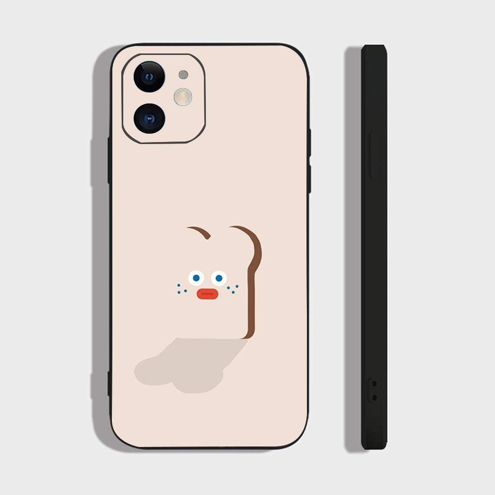 P-Picture Book Bread Phone Case For IPhone 17 Air 16 15 14 13 Pro Max 11 12 Black Silicone Cover