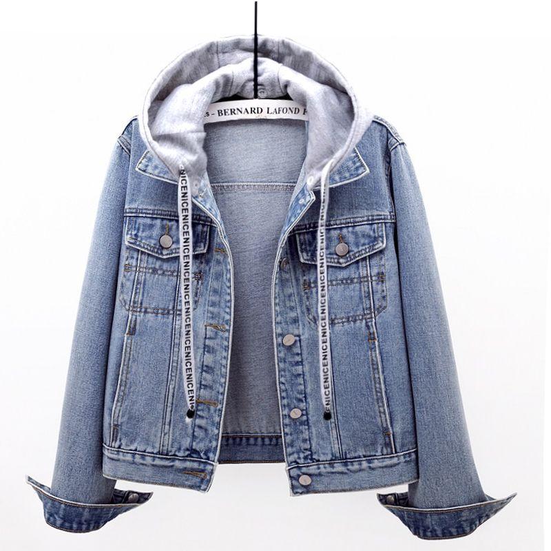 

Темно-синий джинсовый верхняя одежда женская с капюшоном съемная весна и осень новое поступление приталенный крой все сочетается короткий длинный рукав внутренняя сумка куртка топы Light blue M