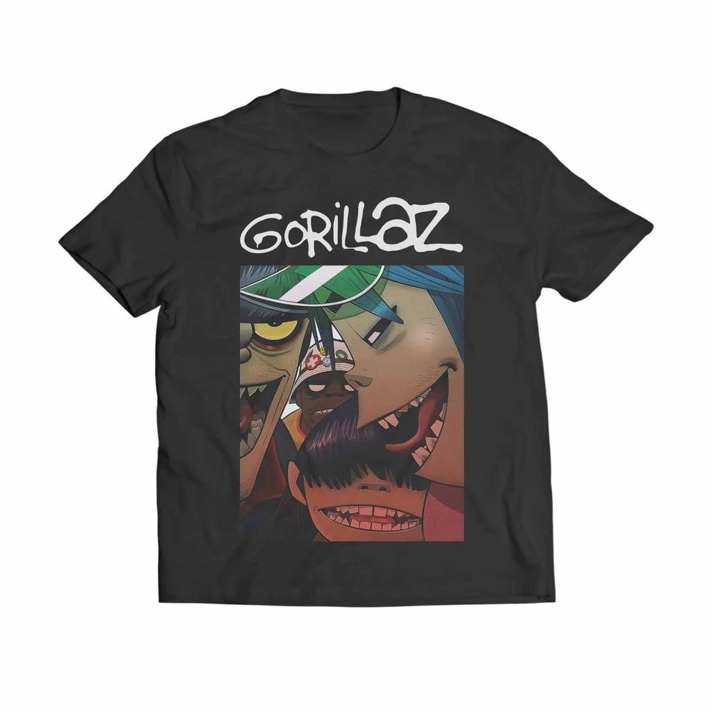 Harajuku Vintage Rock Tee Gorillaz Graphic Print Cotton Black Shirt 2026 Summer Casual Loose New Fashion Tshirt Fan Gift Unisex