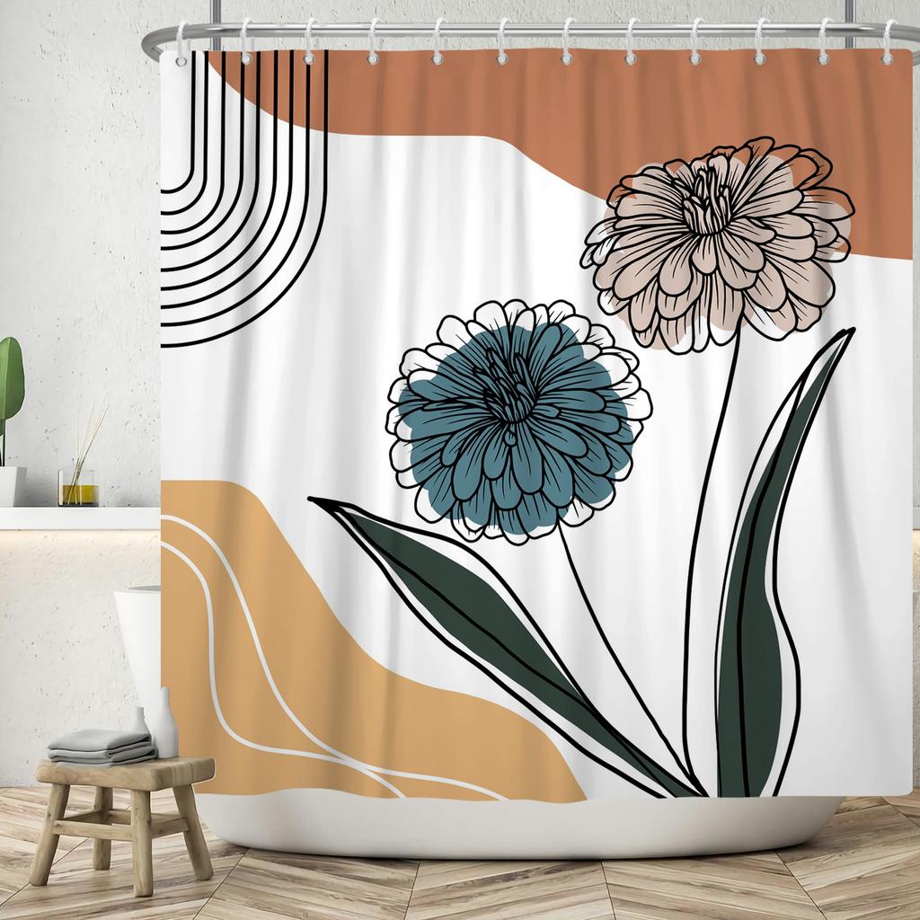 Nordic Wind Shower Curtain Abstract Aesthetic Arch Sun Leaf Modern Minimalist Bathroom Curtain Waterproof for Hotel Bathtub