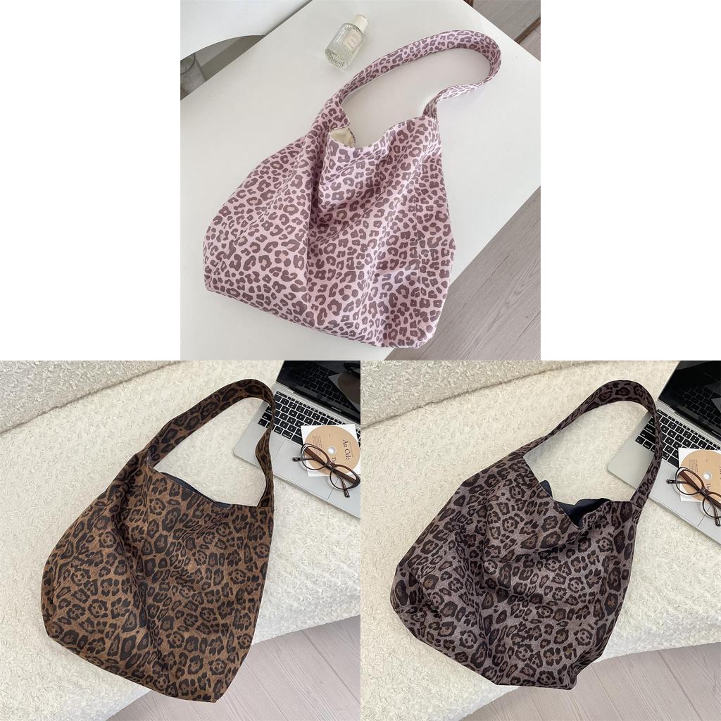 Suede Leopard Print Tote Bag With Large Capacity For Casual Daily Use