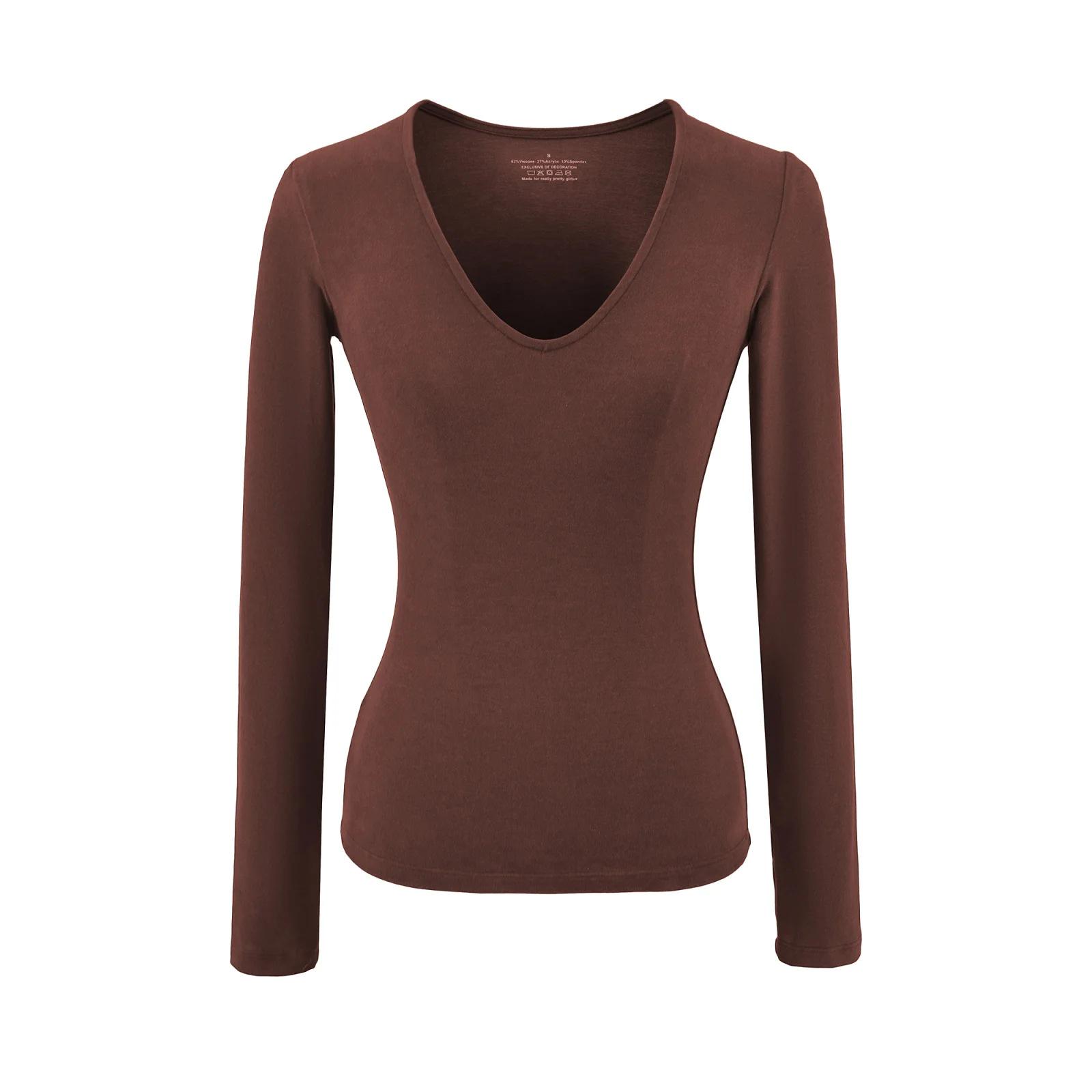 

Women s Slim-Fit V-Neck Imitation Cashmere Long-Sleeve Base Layer Top Large