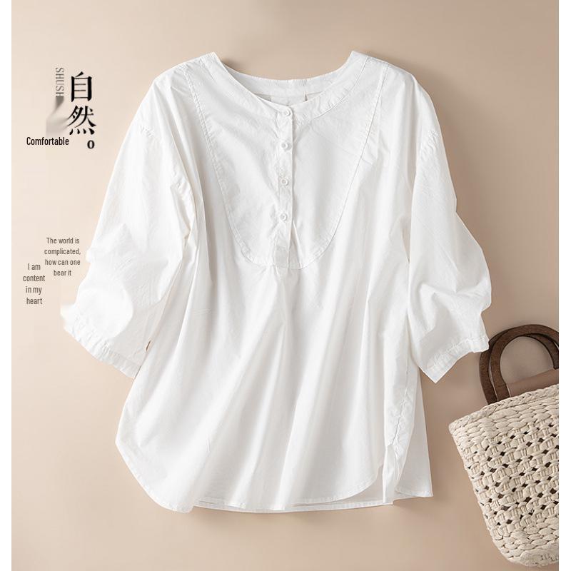 

2026 Women s White Cotton Round Neck Pullover with Arc Design XXL белый