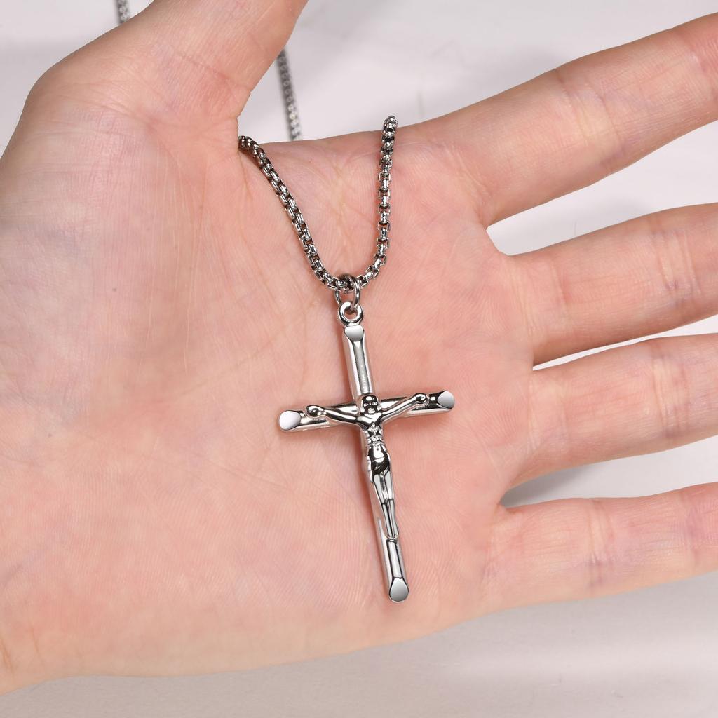 Jesus Christ Cross Pendant Necklace for Men Stainless Steel Crucifix Catholic Religious Prayer Jewelry Women Gifts Wholesale