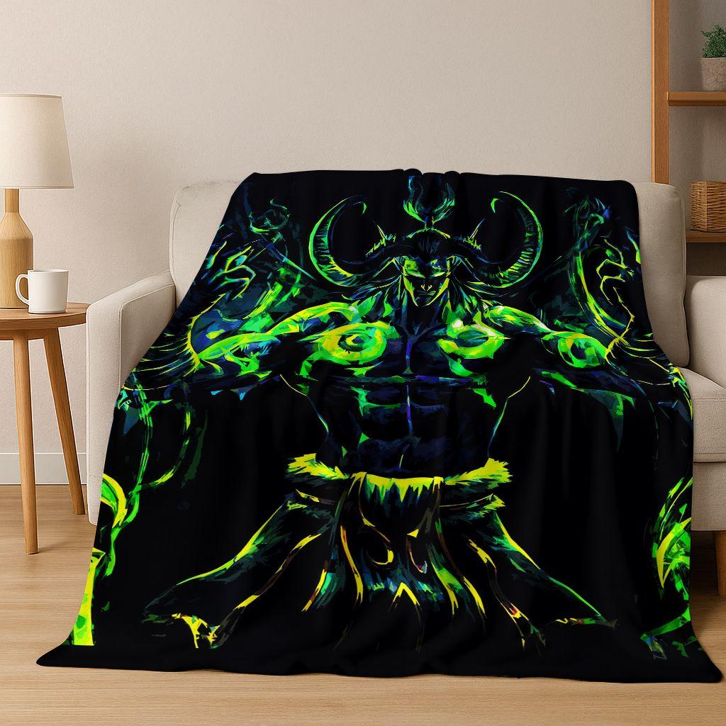 WOW World of Warcraft Arthas Demon Illidan Sylvanas Flannel Blanket,Cozy Soft Throw Blanket for Home Bedroom Bed Sofa Cover Gift