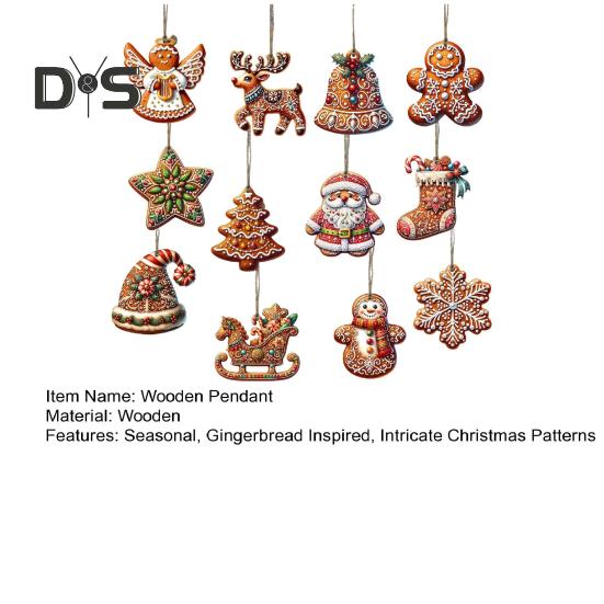 Pingente de gengibre enfeite de natal de madeira Papai Noel bonecos de gengibre decoração pendurada para lareira de árvore de natal