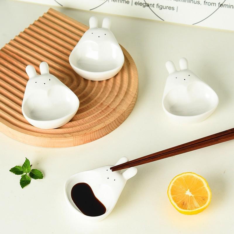 Super Cute Cartoon Rabbit Dipping Saucer Household Three-dimensional Ceramic Saucer Ketchup Snack Plate Vinaigrette White Rabbit