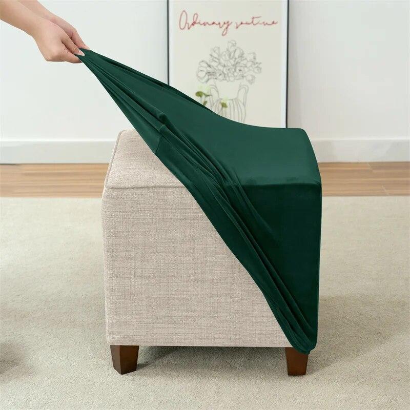 Velvet Square Ottoman Cover Soft Elastic Footrest Stool Slipcover Furniture Protector for Living Room