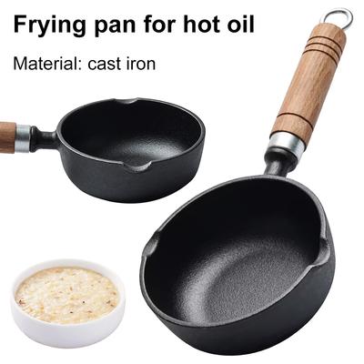 11/13cm Cast Iron Mini Egg Frying Pan Wood Handle Household Frying Pan with Pour Spout Mini Sauce Pan Small Soup Pot for Cooking
