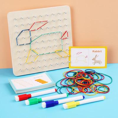 Montessori Geometric Pegboard: Creative Early Education Math Development Wooden Toy for Children.