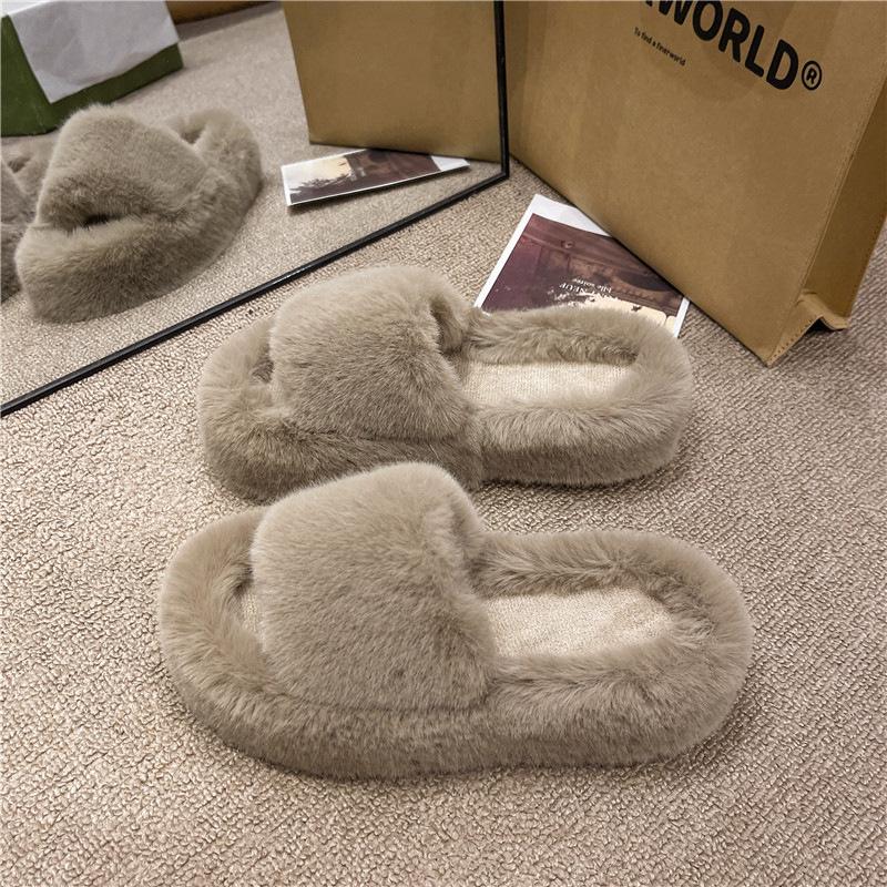 Mao Mao Slippers Women's Outer Wear 2025 New Autumn and Winter Cotton Drag Net Red Fashion Thick Bottom Ins Home Plush Slippers