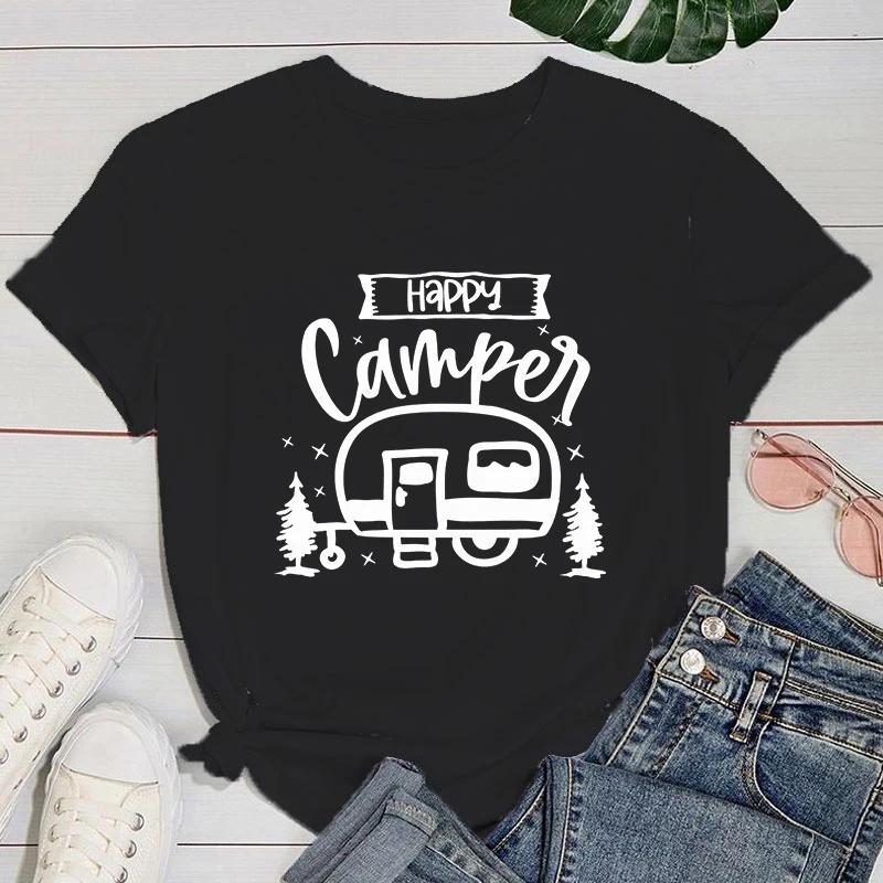 (Premium T-shirt)Fashion New Happy Camper T-Shirt And Women Cartoon T-Shirt Harajuku Streetwear T-Shirt Casual Tops Tees