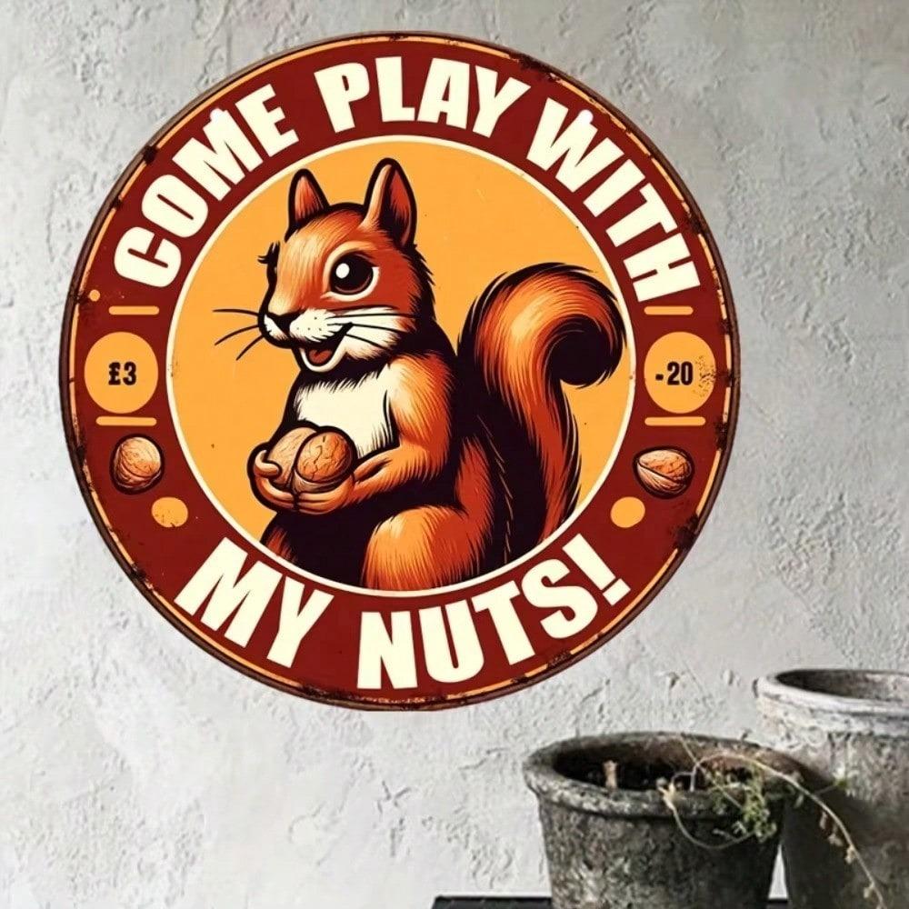 Aluminum Wall Art Funny Squirrel Sign Vintage Home Decor Gift for Husband Birthday Garden Bar Round Metal Painting