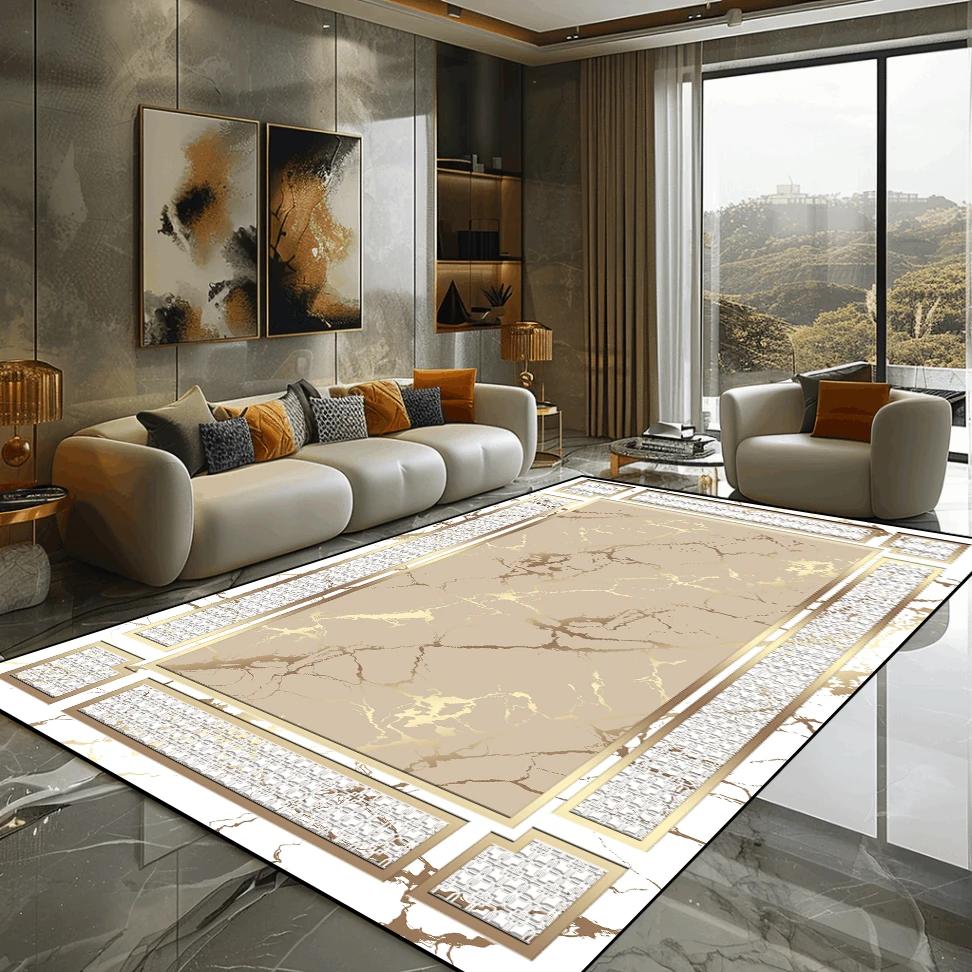 Złoty Marmur Dywan Luksusowa Dekoracja Sypialni Dywany Wielkopowierzchniowe Dywaniki Boczne do Sofy do Salonu Miękka Antypoślizgowa Mata Podłogowa do Salonu