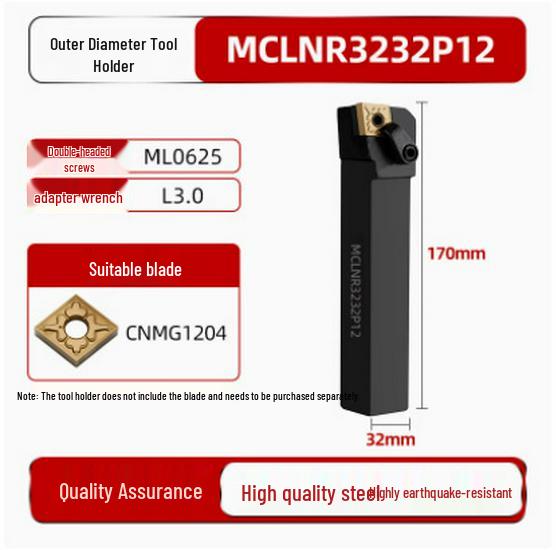 95° CNC Lathe Tool Holder for MCLNR2020K12 | White Hardened 80° Rhombic End Face Machining Tool Holder