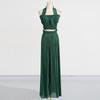 Fashionable Sexy Pleated Suit Women's Neck Ruffled Top With High-waisted Wide-leg Pants