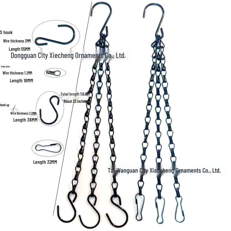 Black Double Hook Bird Cage & Flower Pot Hanging Chain, 1.2MM, with Eight-Character Design.