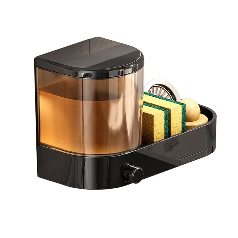 

Настенный диспенсер для мыла с поддоном для стекания и держателем для губок, ручной, держатель для жидкости для мытья посуды, большая вместимость, водонепроницаемый чёрный