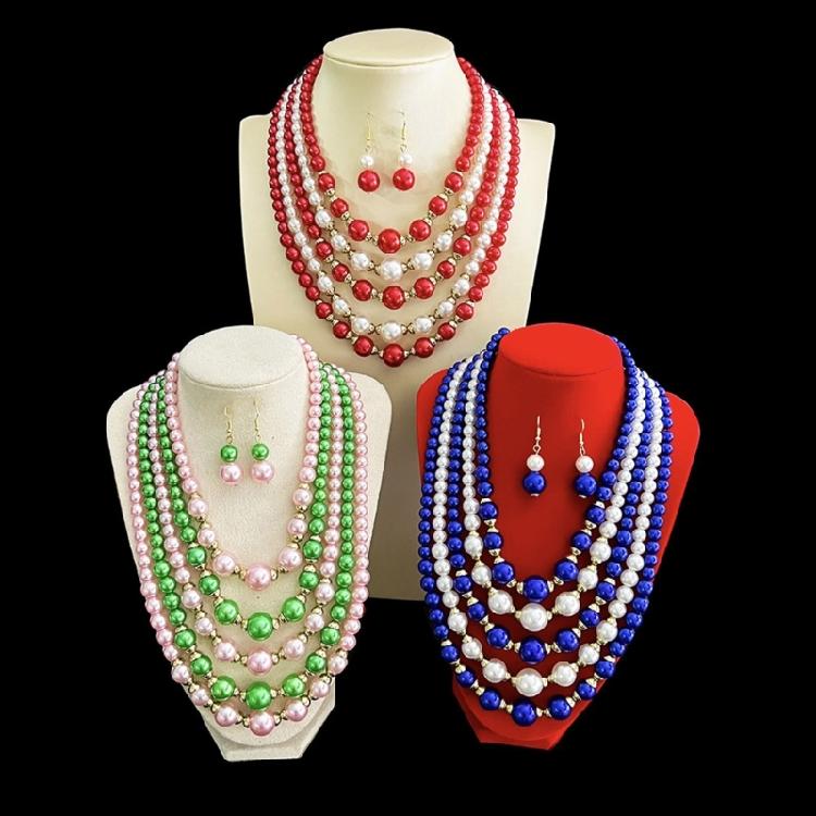 Modern Multi Strand Imitation Pearls Jewelry Set With Coordinating Earrings Sturdy Stylish Accessory Collection