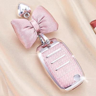 Car Key Case for Kia Rio Optima Sportage Sorento Soul Ceed Cerato Forte Seltos 3 Button Remote Key Cover Fob Crystal Pink Tpu