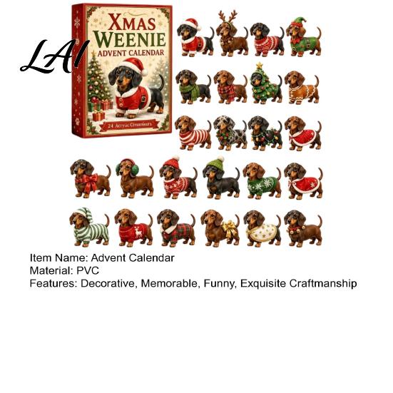 Feiertags-Countdown-Geschenk 2026 Dackel Adventskalender 24 Tage Hunde-Sammlerstücke Überraschungen mit festlichen Weihnachtsfeier-Mitgebseln Welpen-Acrylfiguren für