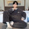 1set Men'S Casual Crew Neck Pajama Set, Cartoon Print, Polyester Knit Fabric, Slight Stretch, Loose Fit, Fall/Winter Warm Loungewear Set
