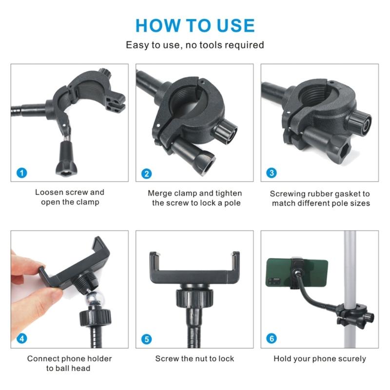 Secure Lock Phone Holder Phone Clip Mount Microphone Stand Phone Stand ABS and Metal Texture Perfect for Mobile Devices