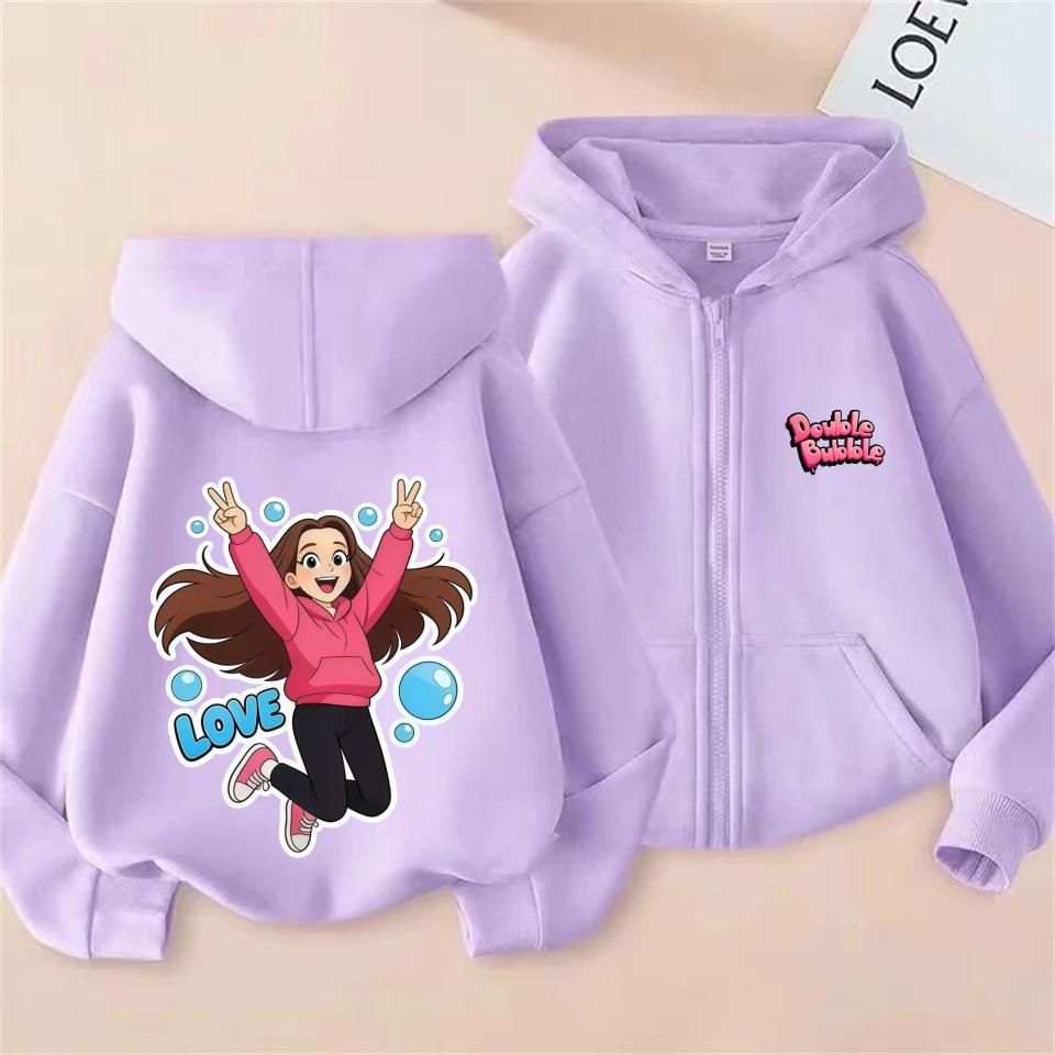 Cartoon Print Hoodie for Girls, Spring/Autumn Casual Breathable Hooded Cardigan Top Outerwear