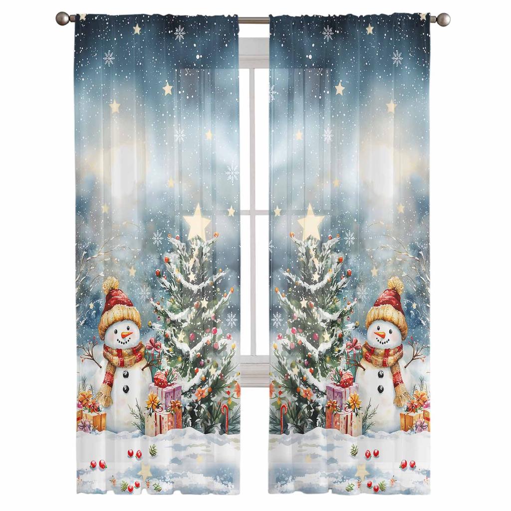 Christmas And Winter Snowman Curtains For Living Room Bedroom Home Decoration Window Voile Tulle Curtain Drapes