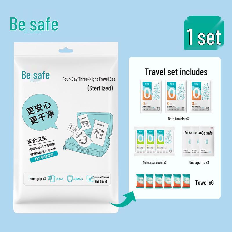 

Portable Travel Set: Disposable Underwear, Towel, Bath Towel, and Toilet Mat for 4-Day, 3-Night Trip
