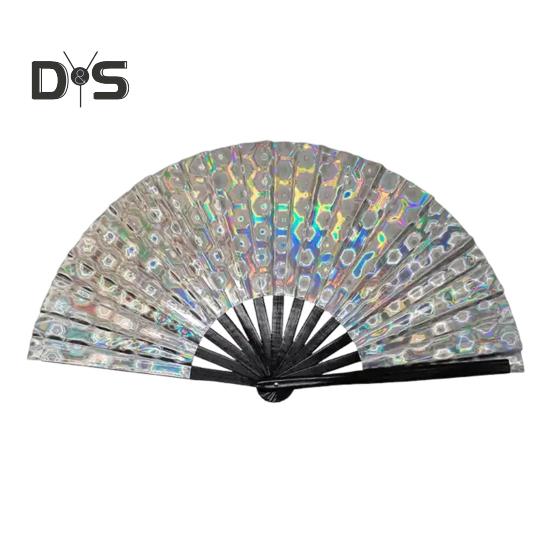 Holografischer Faltfächer, tragbar, schillernder PVC-Handfächer, Regenbogen-Sommer-Handfächer, Dekoration, Tanz-Performance-Requisiten, Party-Kostümzubehör