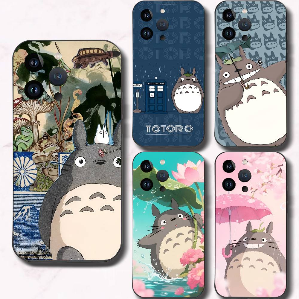 Cartoon T-Totoro Phone Case Black Silicone Soft Shell For IPhone 17 16 15 14 13 12 11 Air Pro Max Plus Hot Sale