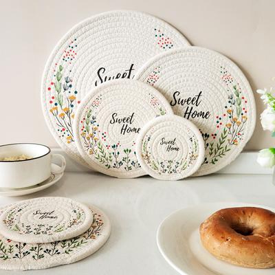 Printed Heat Insulation Pad Anti-scalding Placemat Cotton Rope Tray Mat Small Fresh Coaster