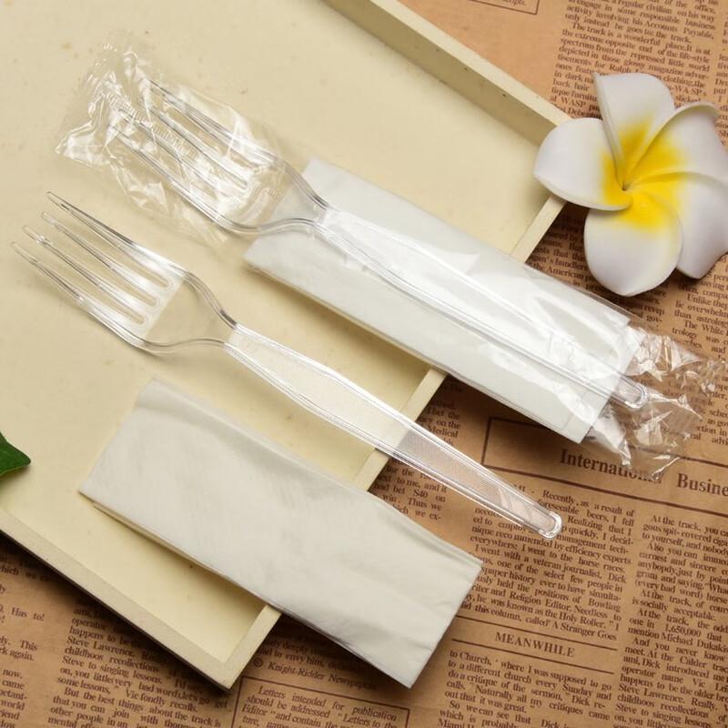 Disposable Plastic Forks, Large, Individually Wrapped with Tissue (100 Count)