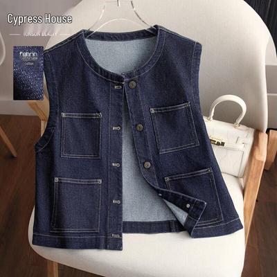Gilet in Denim Lavato Stile Coreano da Donna