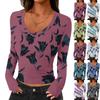 Women's Casual Fashion Deep V Neck Slim Fit Cropped Floral Print Outing Top